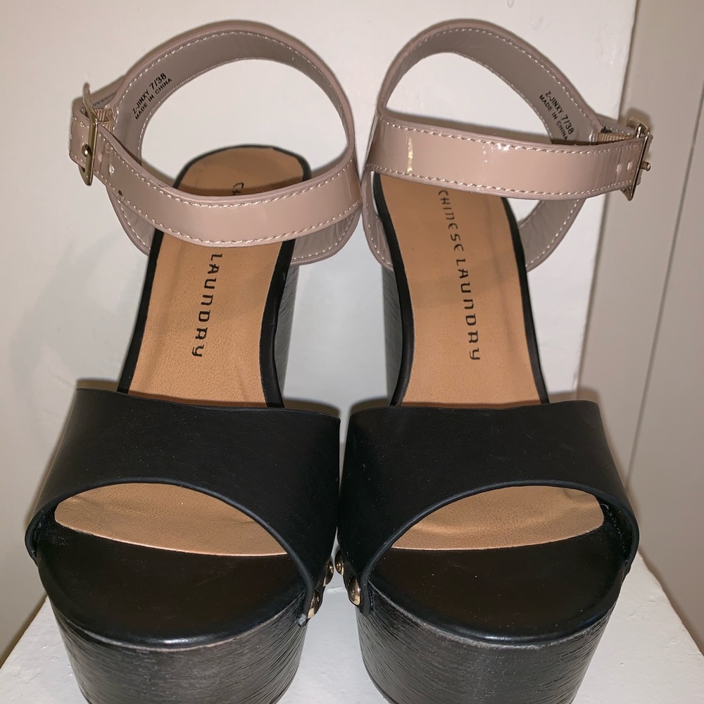 Chinese Laundry Black/Nude Platform Wedge Shoes